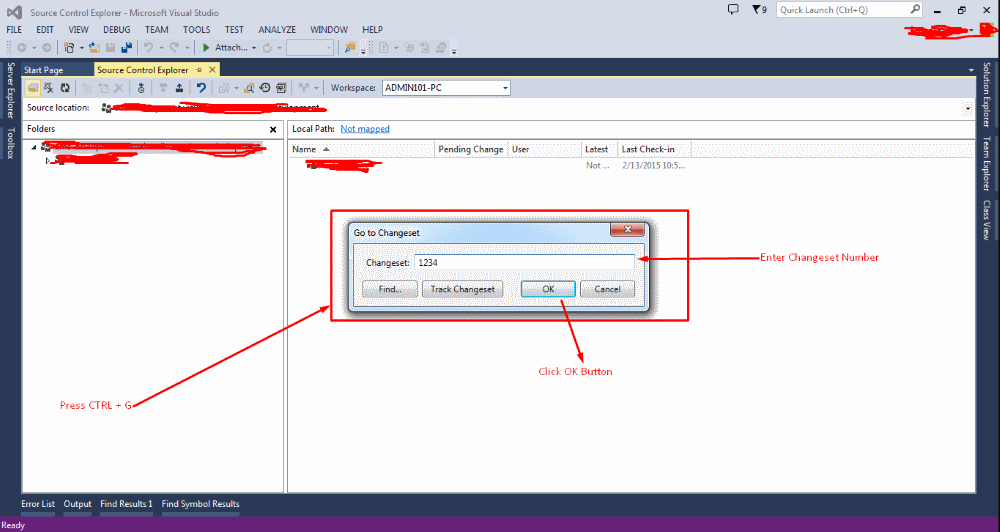 How to search for a changeset in TFS using Visual Studio